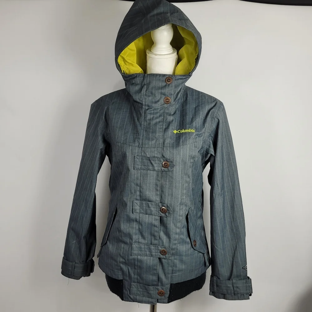 Columbia Gray Yellow Striped Ski Snowboard Coat Size Small In Women's